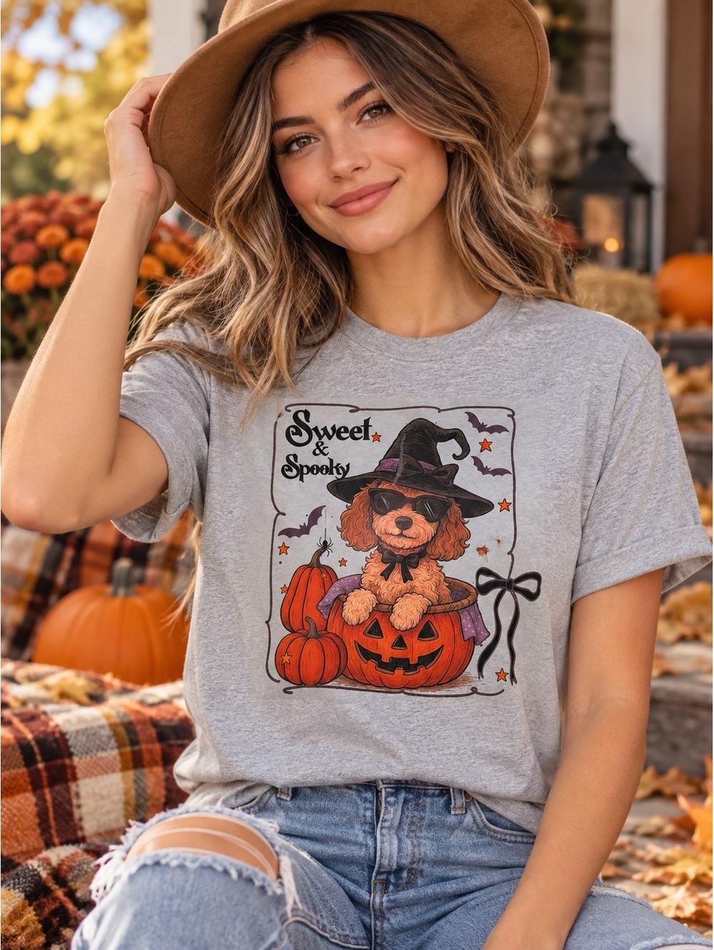 Sweet & Spooky Halloween Graphic T-Shirt for Women